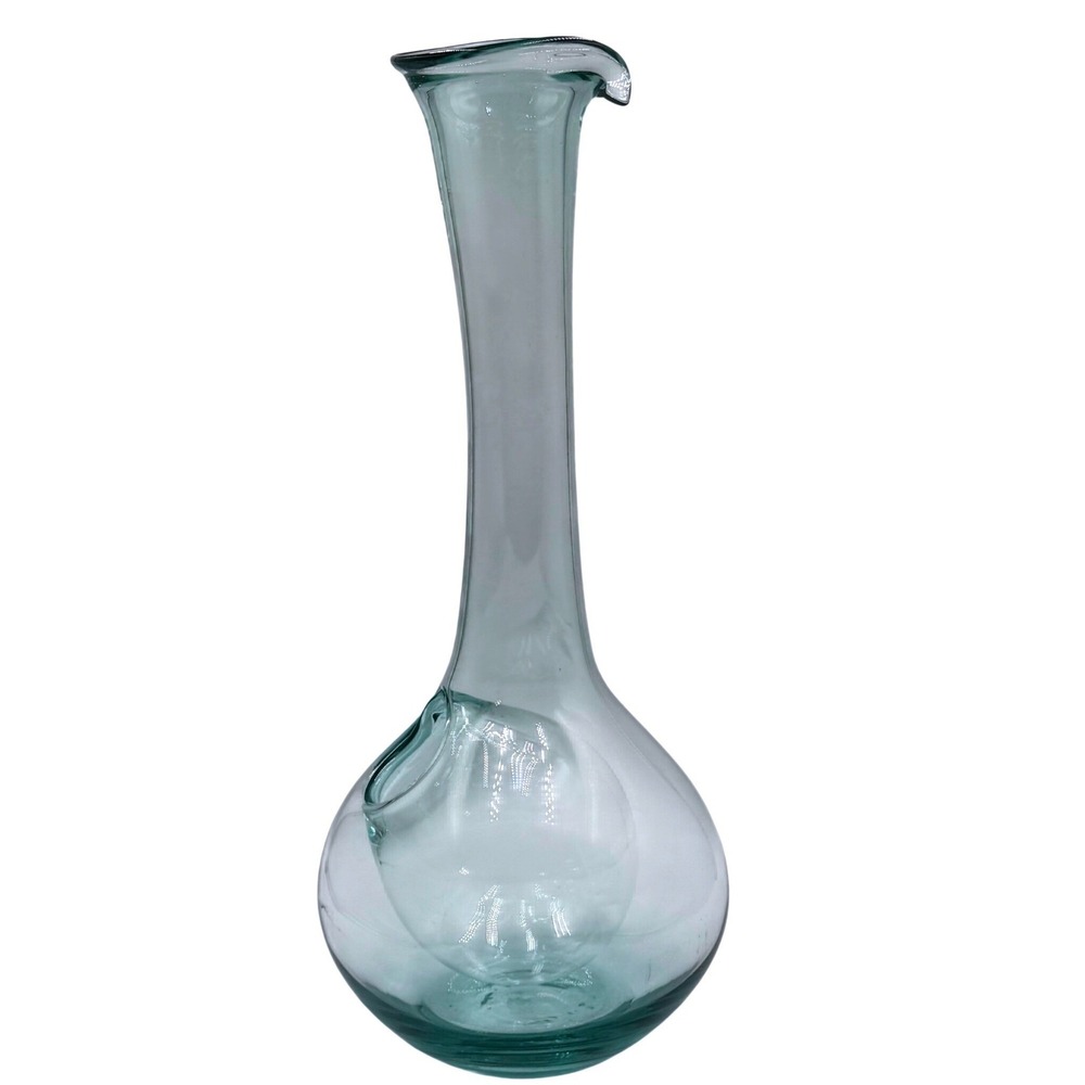 Kalalou Hand Blown Glass Wine Decanter with Internal Ice Chamber Light Green 16"